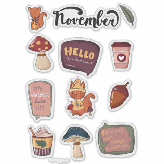 November Sticker Sheet - Squirrels & Cozy Moments (Voorkant)