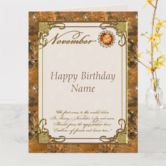 November Topaz Birthstone 8.5x11 Verjaardag Kaart (Gele Bloem)