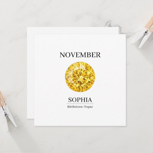 November Topaz Personalized Birthday Kaart (Voorkant / Achterkant in situ)