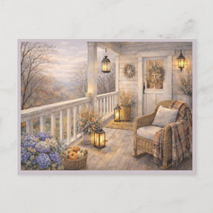 November Veranda Scène Watercolor Kunst Briefkaart