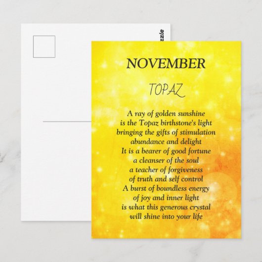 November verjaardag geboortesteen Topaas Briefkaart (Voorkant / Achterkant)