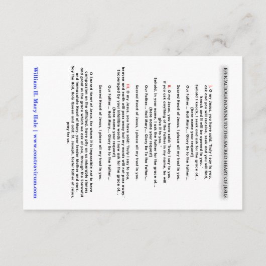 Novena voor het heilige hart van Jezus Prayer Kaar Bedankkaart (Achterkant)