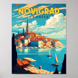 Novigrad Kroatië vintage reisillustratie Poster
