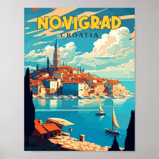Novigrad Kroatië vintage reisillustratie Poster (Voorkant)