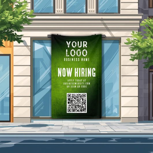 Now Hiring Banner QR Code Green Grunge Gradient