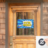 Now Hiring Blue White Megaphone Bright Colors Raamsticker (Huis Deur)