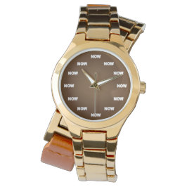 "NOW" Horloge (Bruin)