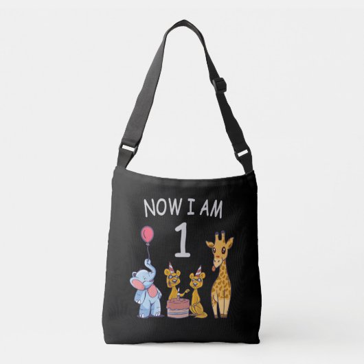 Now I am 1 year old 1st Birthday at the Zoo Crossbody Tas (Voorkant)