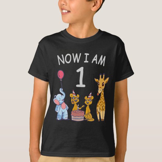 Now I am 1 year old 1st Birthday at the Zoo T-shirt (Voorkant)