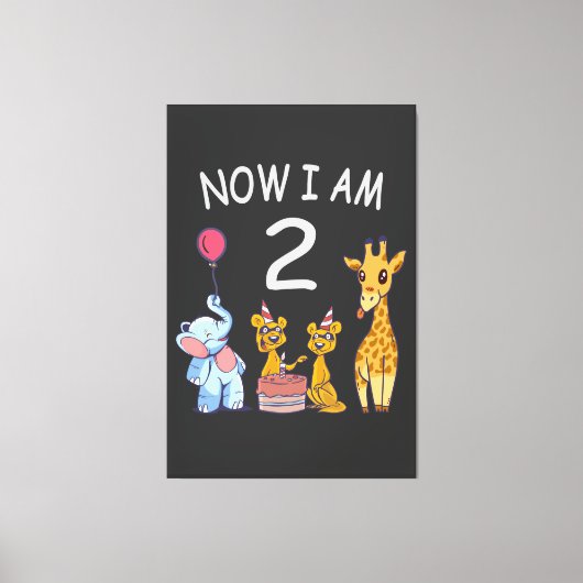Now I am 2 years old 2nd Birthday at the Zoo Baby  Canvas Afdruk (Voorkant)