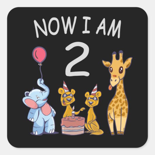 Now I am 2 years old 2nd Birthday at the Zoo Squar Vierkante Sticker (Voorkant)