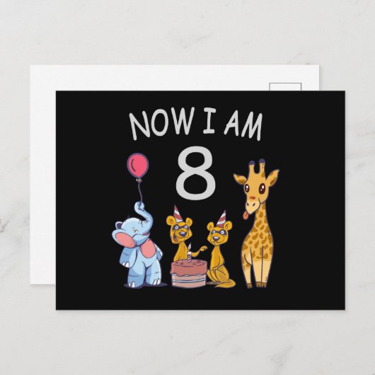 Now I am 8 years old 8th Birthday at the Zoo Briefkaart (Voorkant / Achterkant)