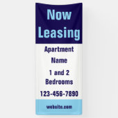 Now Leasing Apartment Name Light Dark Blue & White Spandoek (Verticaal)