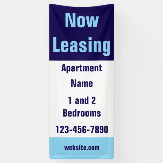 Now Leasing Apartment Name Light Dark Blue & White Spandoek (Verticaal)