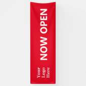 NOW OPEN Bright Red White Business with Logo Spandoek (Verticaal)