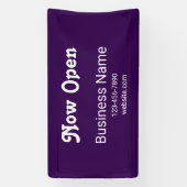 Now Open Business Name Phone Website Purple Spandoek (Verticaal)