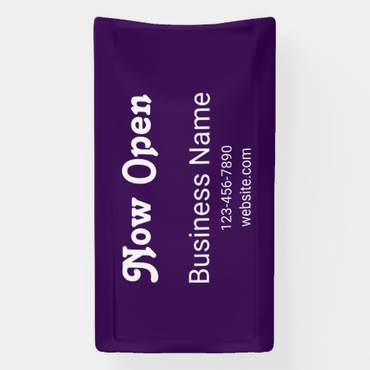 Now Open Business Name Phone Website Purple Spandoek (Verticaal)