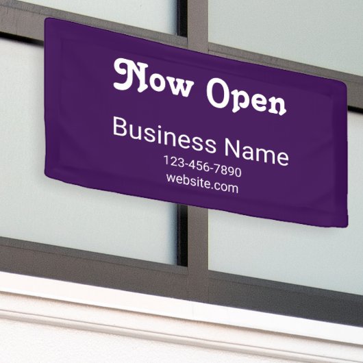 Now Open Business Name Phone Website Purple Spandoek (Buitenkant Gebouw)