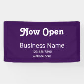 Now Open Business Name Phone Website Purple Spandoek (Horizontaal)