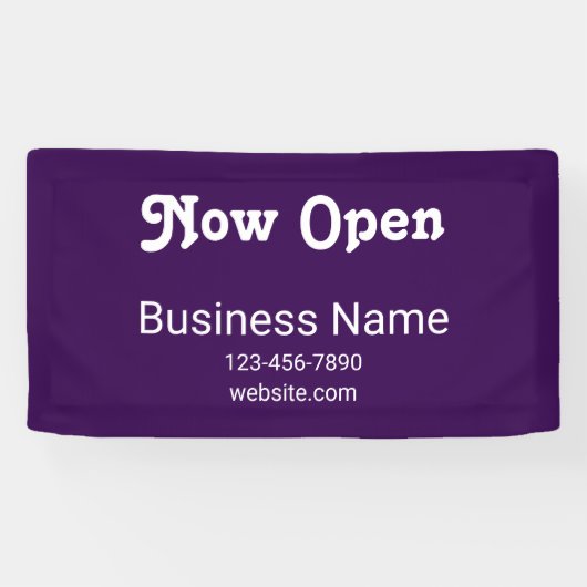 Now Open Business Name Phone Website Purple Spandoek (Horizontaal)