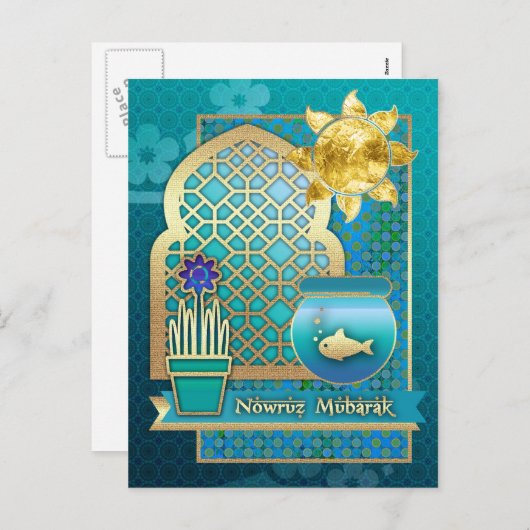 Nowruz Mubarak. Perzisch nieuwjaar Briefkaarten (Voorkant / Achterkant)