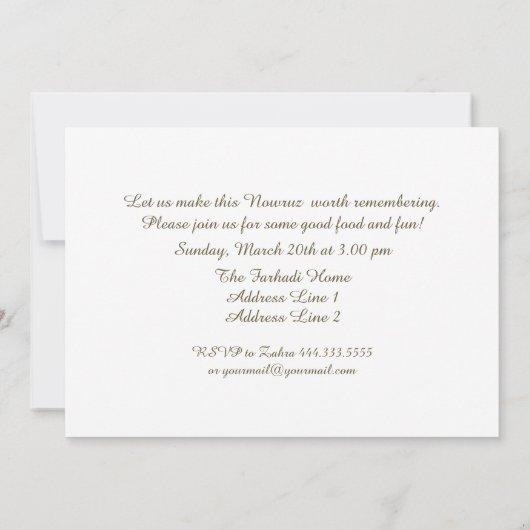 Nowruz Mubarak Perzisch Nieuwjaar Partij Kaart (Achterkant)