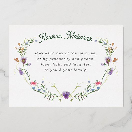 Nowruz Wilde Bloemen Folie Feestdagenkaart (Achterkant)