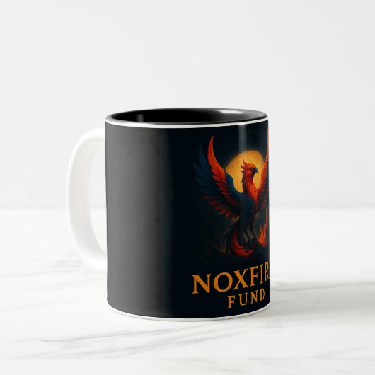 NoxFire Fund Coffee Mug Tweekleurige Koffiemok (Voorkant links)