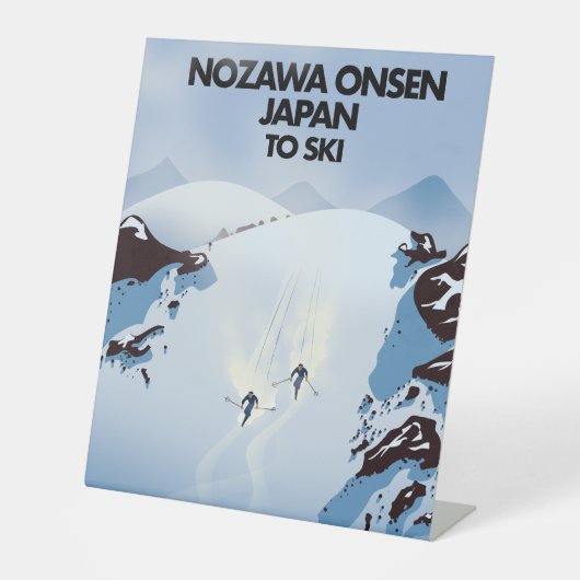 Nozawa Onsen Japan ski print. Reclamebord Met Voetstuk (Voorkant)