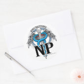 NP Blue Caduceus Ronde Sticker (Envelop)