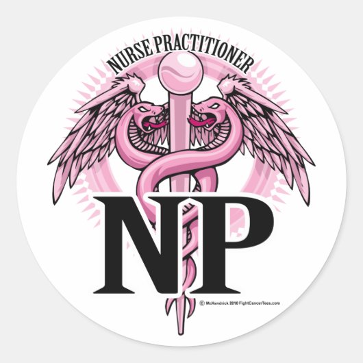 NP PINK Caduceus Ronde Sticker (Voorkant)