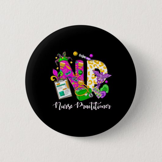 Np Verpleegkundige Practitioner Schattig Mardi Gra Ronde Button 5,7 Cm (Voorkant)