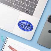 NPM Blue Oval Logo Sticker (Laptop met iPhone)