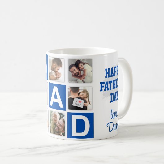 Nr. 1 Dad 6 Fotocollage Happy Vaderdag Blue Koffiemok (Voorkant rechts)