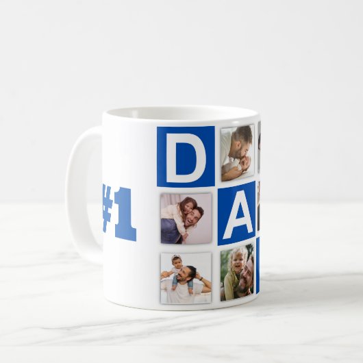Nr. 1 Dad 6 Fotocollage Happy Vaderdag Blue Koffiemok (Voorkant links)