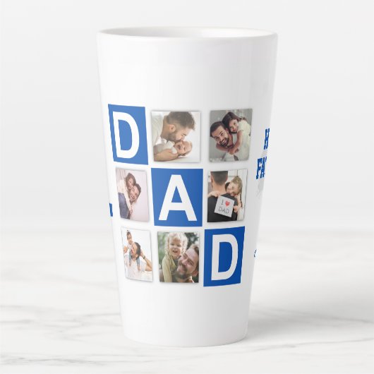 Nr. 1 Dad 6 Fotocollage Happy Vaderdag Blue Latte Mok (Voorkant)