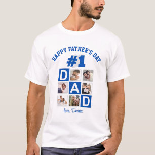 Nr. 1 Dad 6 Fotocollage Happy Vaderdag Blue T-shirt