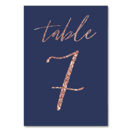 Nr. 7 - Glam Glitter Roze Goud en Blauwe Bruiloft Kaart