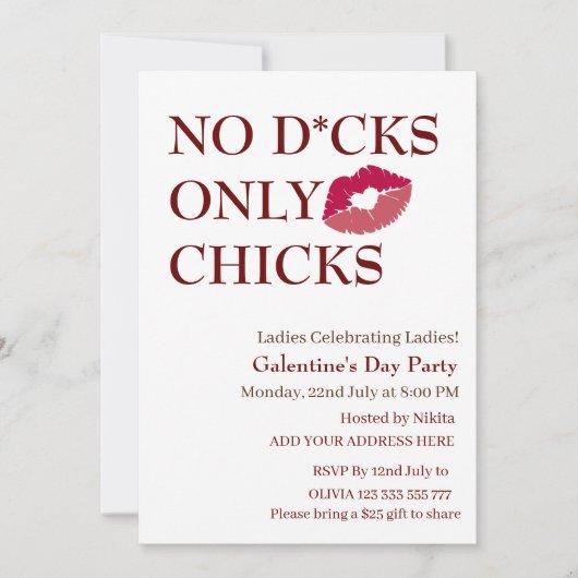 Nr. D*cks Alleen Chicks Galentine's Day Dames in d Kaart (Voorkant)