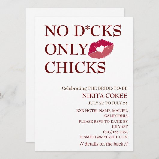 Nr. D*cks only Chicks Bachelorette Weekend Rustic Kaart (Voorkant / Achterkant)