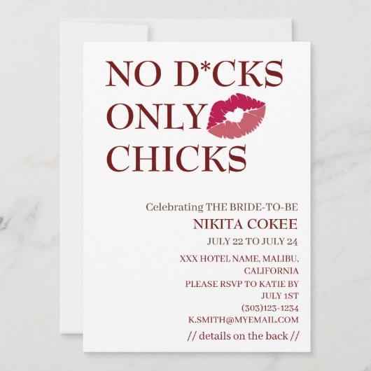 Nr. D*cks only Chicks Bachelorette Weekend Rustic Kaart (Voorkant)