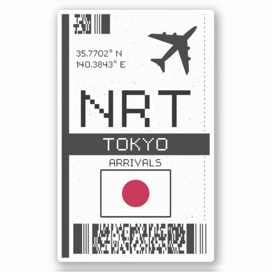 NRT Tokyo Boarding Pass - Japan Reizen Sticker (Voorkant)