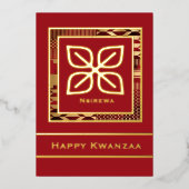 Nsirewa Happy Kwanzaa (Rood | geschetst) Folie Feestdagenkaart (Voorkant)