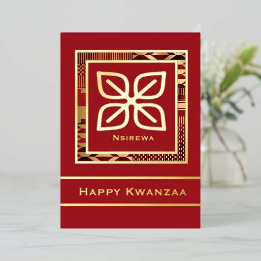 Nsirewa Happy Kwanzaa (Rood | geschetst) Folie Feestdagenkaart (Staand Voorkant)