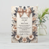 Nu Banners Bogen Satijn Chic Lint Snijden Bruiloft Kaart (Staand voorkant)