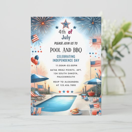 Nu BBQ Rood Wit Blauw USA Vlag 4th van juli Party Kaart (Staand voorkant)