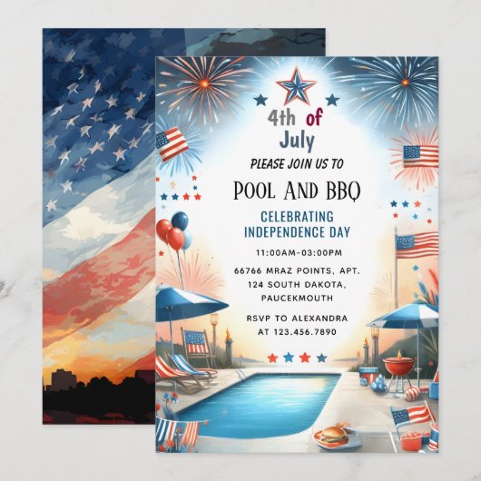 Nu BBQ Rood Wit Blauw USA Vlag 4th van juli Party Kaart (Voorkant / Achterkant)