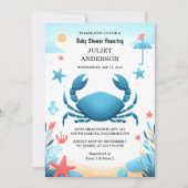 Nu Beach Ocean Catch Navy Blue Crab Baby shower Kaart (Voorkant)