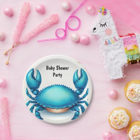 Nu Beach Ocean Catch Navy Blue Crab Baby shower Papieren Bordje (Feest)