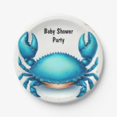 Nu Beach Ocean Catch Navy Blue Crab Baby shower Papieren Bordje (Voorkant)